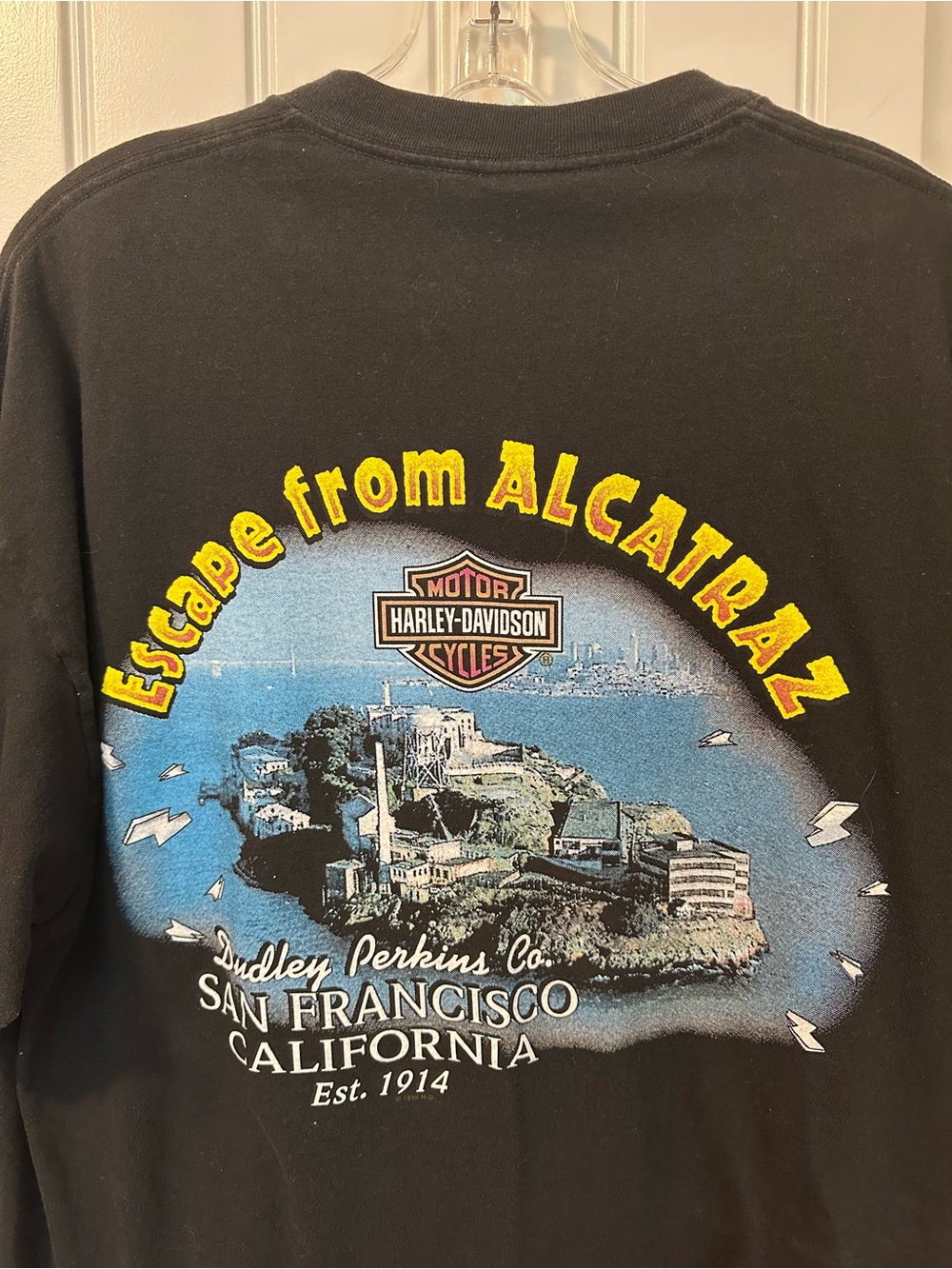 Vintage Harley-Davidson Men's 'Escape kfrom Alcatraz' Black Graphic Tee XL